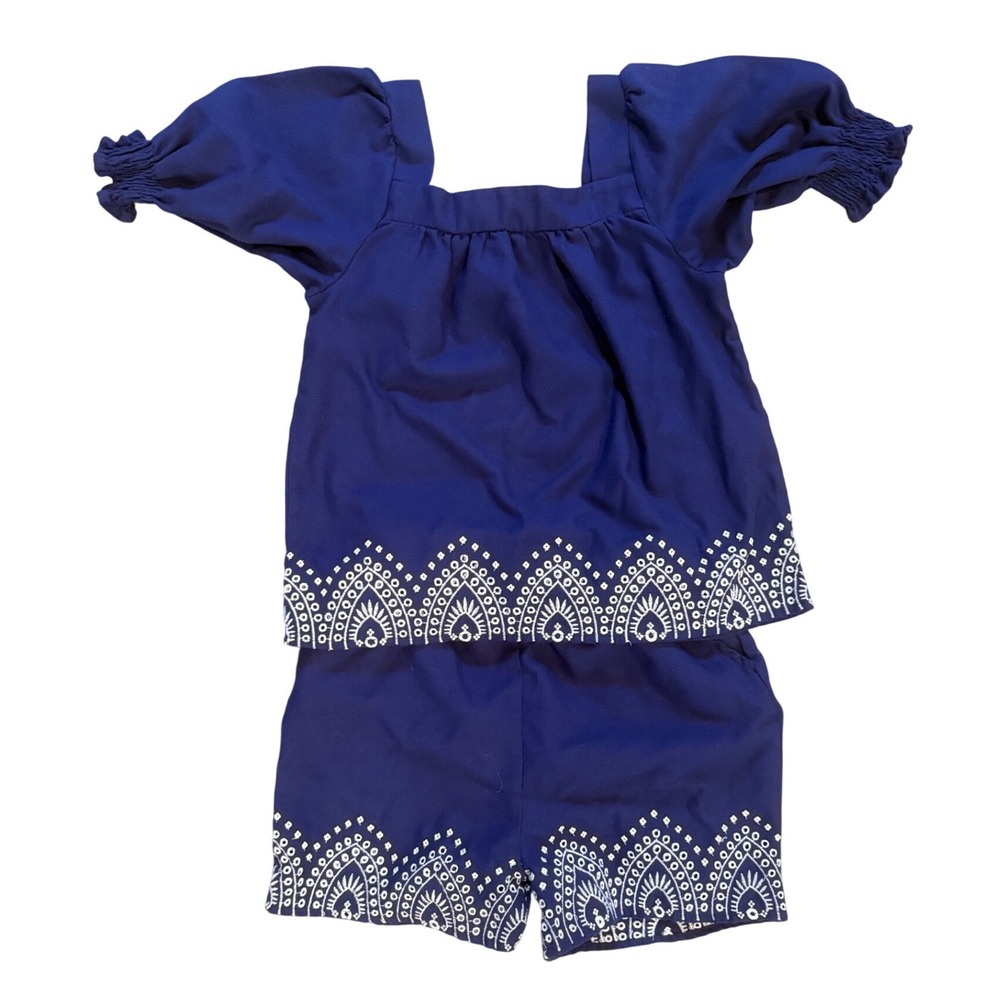 Rachel Zoe Girls Blue Embroidered 2 Piece Top and Shorts Set Size 10/12